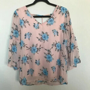 Charming Charlie Pink Floral Bell Sleeve Blouse